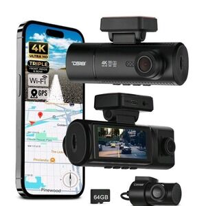 DS18 EAGLE-F3 4K Triple Dash Camera with Front, In-Cabin and Rear Cameras